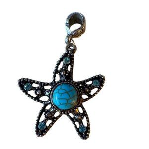 Starfish Pendant Charm With Turquoise Gemstone & Rhinestones